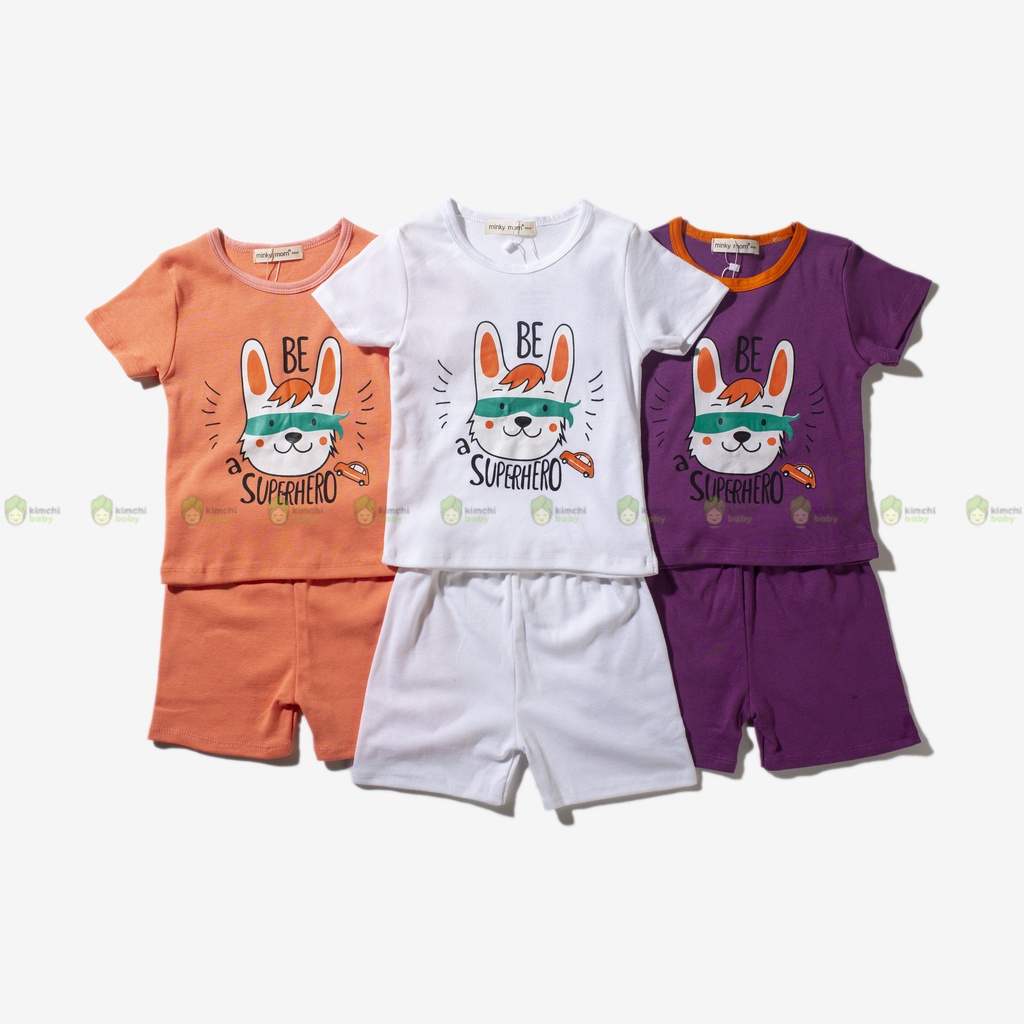 ชุด 3 ชุด Minky Mom ชุดเด็กผู้หญิงและเด็กชายผ้าฝ้าย Borip พร้อม SUPPER HERO ลายสก๊อต, ชุดแขนสั้นสําห