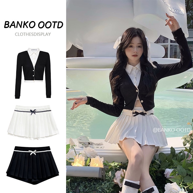 【BANKO】เสื้อกันหนาว กระโปรงพลีท เอวสูง ทรงเอ สองชิ้น สําหรับเด็กผู้หญิง (สั่งแยก)