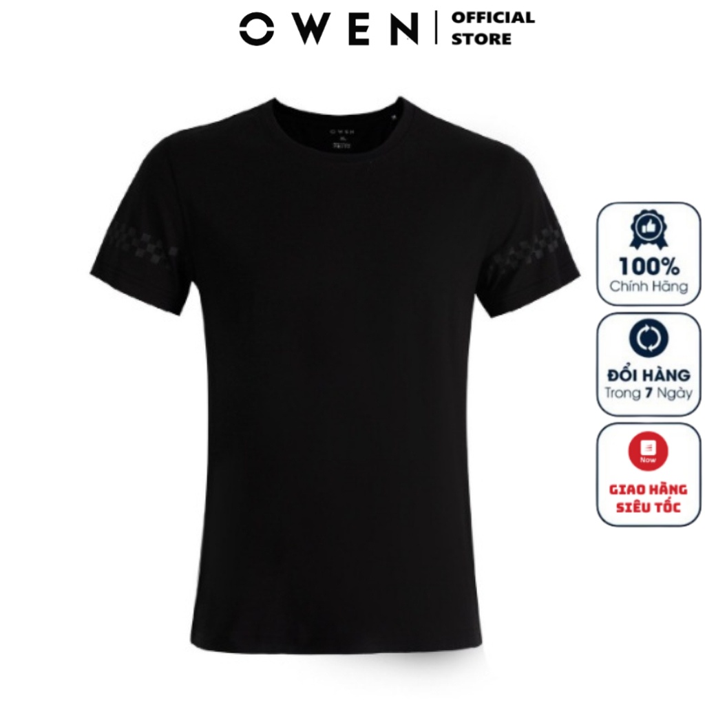 Owen TSN เสื้อยืดคอกลมแขนสั้นผู้ชาย220294 เสื้อยืด สีดําล้วน ผ้าคอตตอนโมดอล บางเบา เท่ คุณภาพสูง นุ่