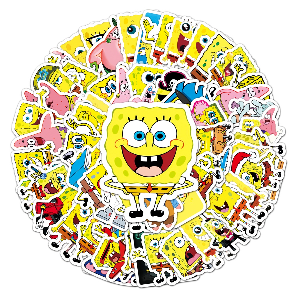 60 ชิ้นตลก SpongeBob SquarePants สติกเกอร์กันน้ํา DIY สําหรับโทรศัพท์แล็ปท็อปรถสติกเกอร์ Creative Home Decal