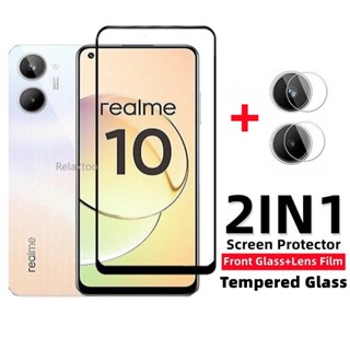 2 IN 1 ฟิล์มกระจกนิรภัยกันรอยหน้าจอ คมชัด แบบเต็มจอ กันรอยเลนส์กล้อง สําหรับ Realme 10 10 pro plus 10pro+ 10pro+ 4G 5G