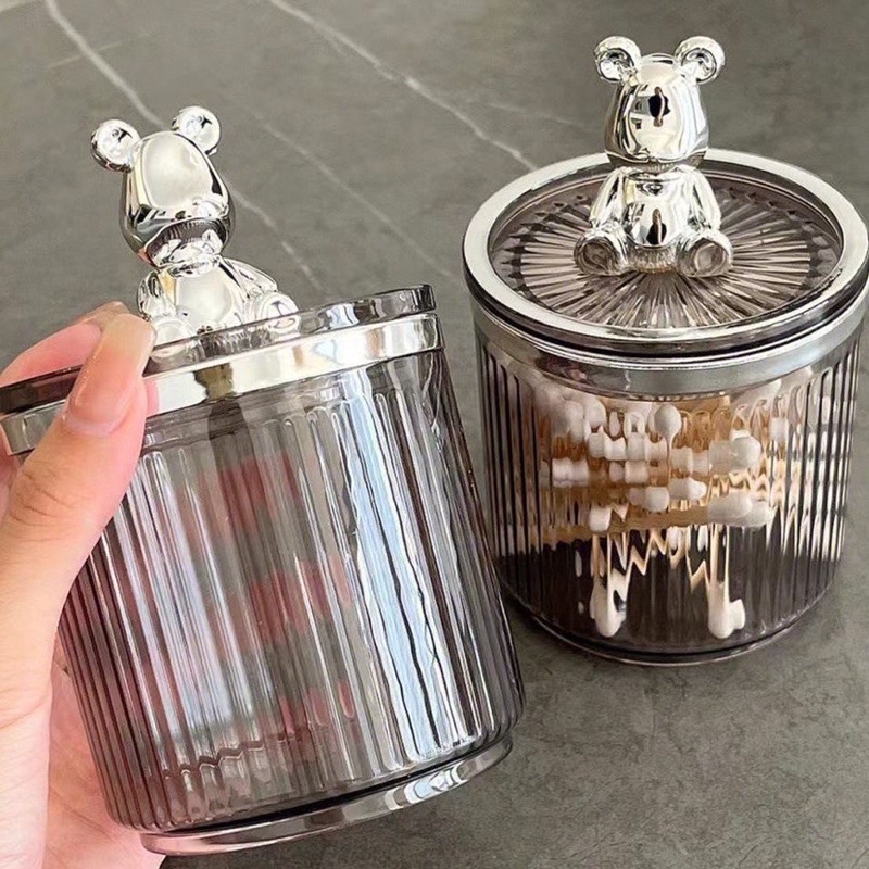 น่ารักมาก Bear Brick cap สําลีอเนกประสงค์และกล่องล้างเครื่องสําอาง