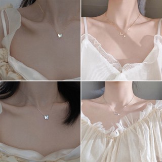 สร้อยคอสั้น จี้ผีเสื้อ ดวงจันทร์ ดาว ประดับเพชร แฟชั่นเกาหลี สีทอง และสีเงิน สําหรับผู้หญิง