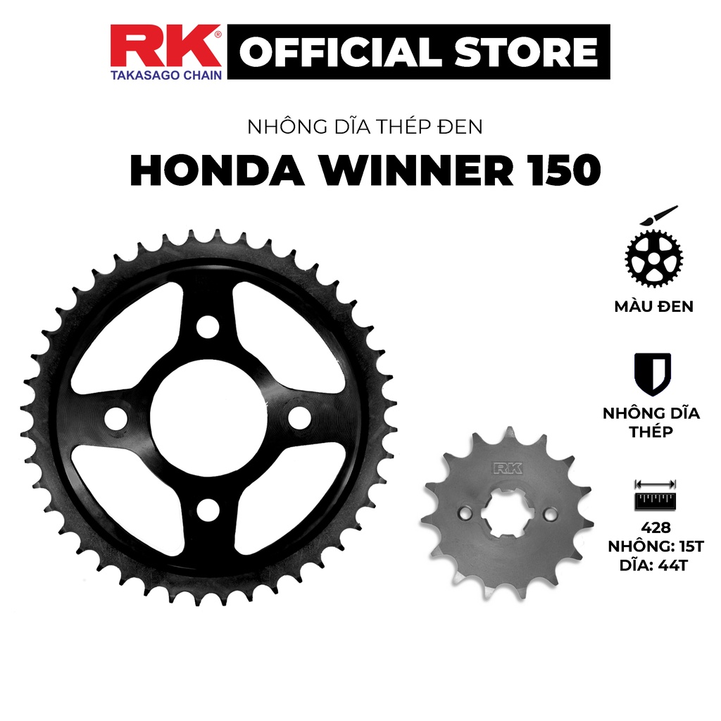 เฟืองโซ่ RK Takasago สําหรับรถมอเตอร์ไซค์ Honda Winner, GTR150 สเตอร์ 428 เหล็กดํา