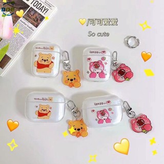 เคสหูฟังบลูทูธ ซิลิโคนนุ่ม ใส กันกระแทก ลาย Strawberry Bear Vini พร้อมสายคล้อง สําหรับ AirPods 1 2 3 Pro AirPods 3 (2021)