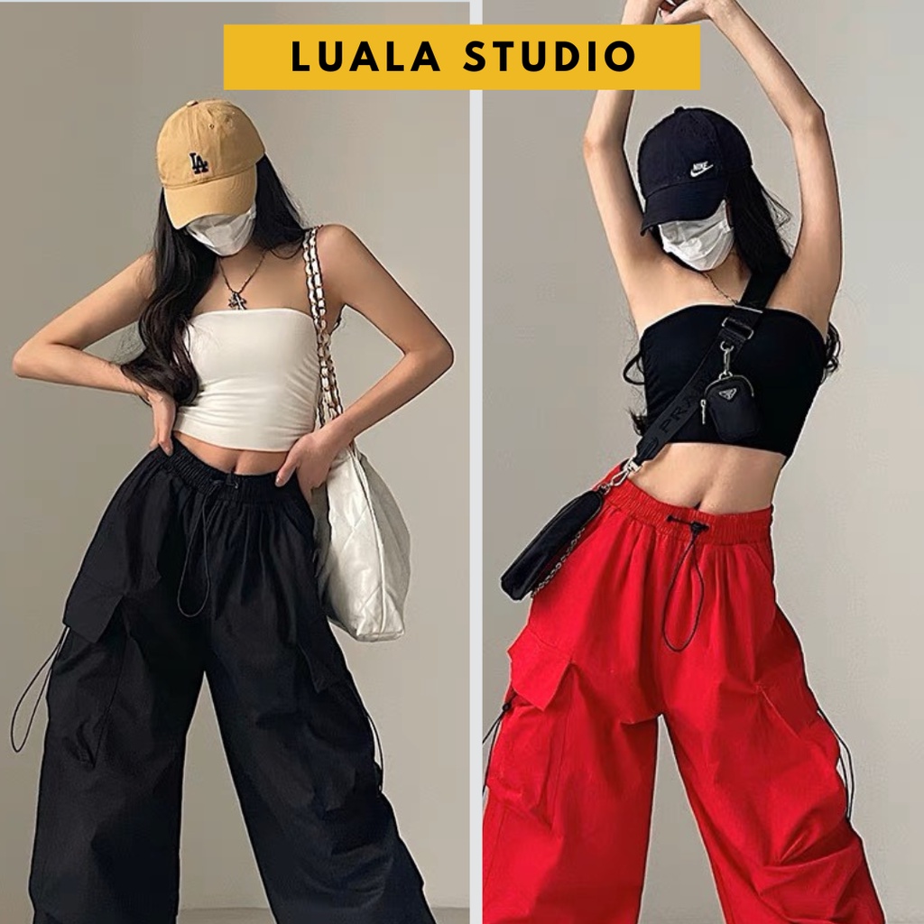 เสื้อครอปบุนวม Luala ทรงเข้ารูปสั้นเซ็กซี่ ยางยืด 2 ชั้น หนา สีพื้นเกาะอกใส่ใต้เสื้อกั๊ก/เสื้อ