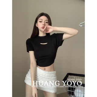 Spring Summer Fashion Spicy Girls Solid Color Short Top Sexy Round Neck Knitted Short Sleeve Shirt