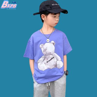 Bxpb เสื้อยืดลําลอง แขนสั้น ทรงหลวม พิมพ์ลาย สไตล์เกาหลี แฟชั่นฤดูร้อน สําหรับเด็กผู้ชาย ผู้หญิง 110-170