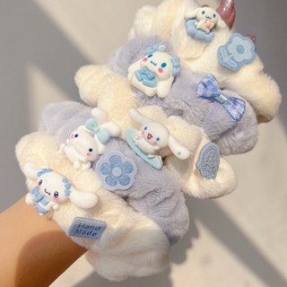 Sanrio ยางรัดผม ผ้ากํามะหยี่ขนนิ่ม ขนปุยเทียม ลาย Cinnamoroll สไตล์เกาหลี ญี่ปุ่น สําหรับผู้หญิง