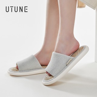 Utune รองเท้าแตะ ผ้าลินิน เปิดนิ้วเท้า ระบายอากาศ กันลื่น สีพื้น แฟชั่นฤดูร้อน สําหรับผู้หญิง ผู้ชาย