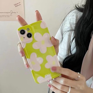 เคสโทรศัพท์มือถือแบบแข็ง ลายดอกไม้ สีเขียว สําหรับ iPhone 11 12 12pro 12promax 13 13pro 13promax 14 14pro 14promax