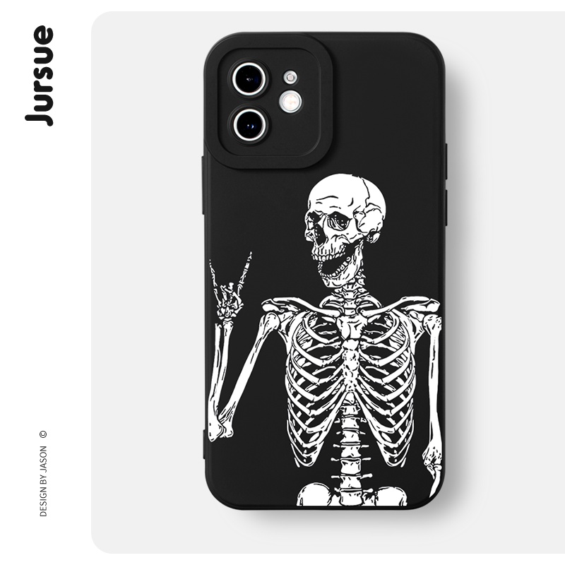 JURSUE เคสไอโฟน เคสซิลิโคนนุ่มกันกระแทกการ์ตูนน่ารักตลก เคสโทรศัพท์ สีดำ Compatible for iPhone 16 15 14 13 12 11 Pro Max SE 2020 X XR XS 8 7 Plus พลัส XYH1365