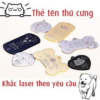 Thẻ tên cho Chó Mèo - Bảng tên cho thú cưng inox, nhôm, khắc theo yêu cầu - Quà tặng 1 móc khoen và 1 chuông - THE2301