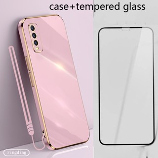 เคสโทรศัพท์มือถือแบบนิ่ม พร้อมสายคล้อง กระจกนิรภัย สําหรับ vivo Y17 Y12i Y11 Y15 Y12 Y12s Y20i Y20 Y12A Y11s Y20A Y10 Y15S 2021 Y15A Y32 Y21 2021 Y33S Y21S