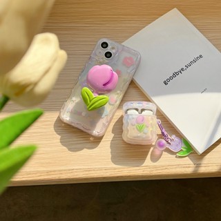 เคสหูฟังบลูทูธไร้สาย ซิลิโคน จี้ดอกทิวลิป หยักได้ สําหรับ airpods 1 2 Pro