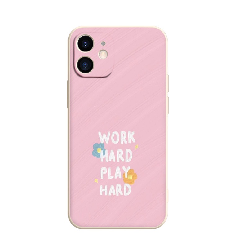 Word Hard Play Hard สีชมพูสําหรับ iPhone 14 13 12 11 Pro Max SE 2020 X XR XS 8 7 ip 6S 6 Plus e1272