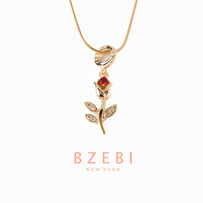 BZEBI สร้อยคอ แฟชั่น จี้ ทอง หวาน สีชมพู ทิวลิป เรียบๆจี้ดอกไม้ เครื่องประดับ ปรับได้ สําหรับผู้หญิง 1161n