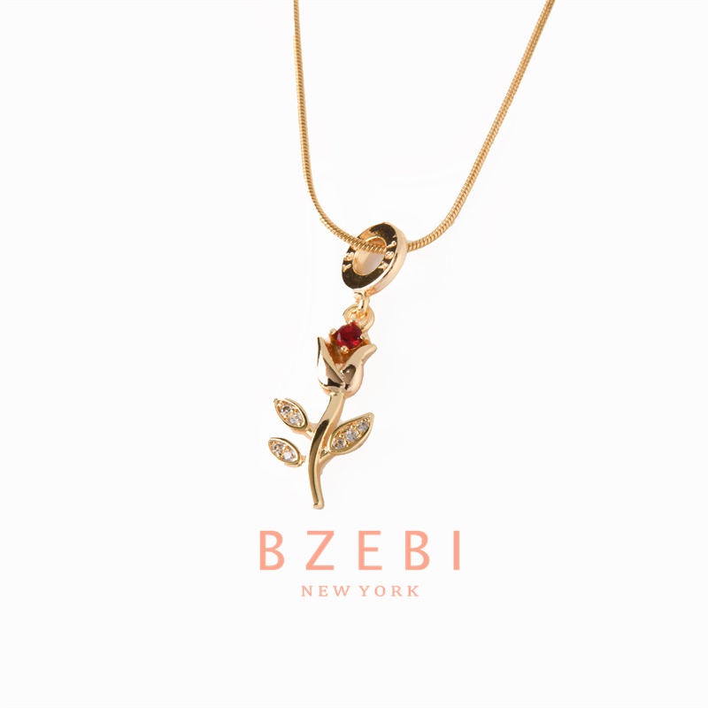 BZEBI สร้อยคอ แฟชั่น จี้ ทอง หวาน สีชมพู ทิวลิป เรียบๆจี้ดอกไม้ เครื่องประดับ ปรับได้ สําหรับผู้หญิง 1161n