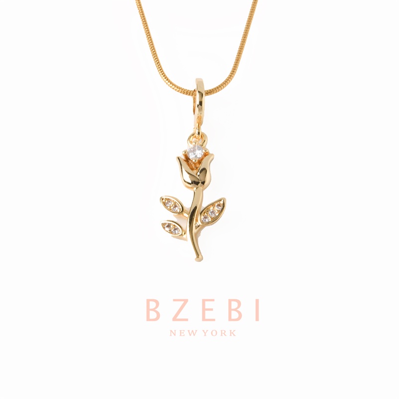 BZEBI สร้อยคอ แฟชั่น จี้ ทอง หวาน สีชมพู ทิวลิป เรียบๆจี้ดอกไม้ เครื่องประดับ ปรับได้ สําหรับผู้หญิง 1161n