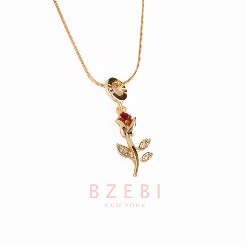 BZEBI สร้อยคอ แฟชั่น จี้ ทอง หวาน สีชมพู ทิวลิป เรียบๆจี้ดอกไม้ เครื่องประดับ ปรับได้ สําหรับผู้หญิง 1161n