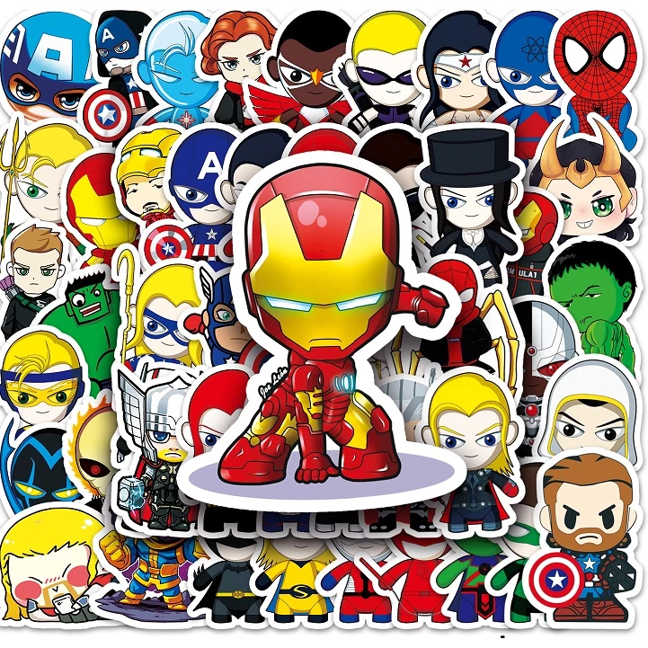 50 ชิ้นตลก Marvel Superhero สติกเกอร์กันน้ํา DIY สําหรับแล็ปท็อป/โทรศัพท์/หมวกกันน็อก/รถ/กีตาร์สติกเกอร์ Home Decal