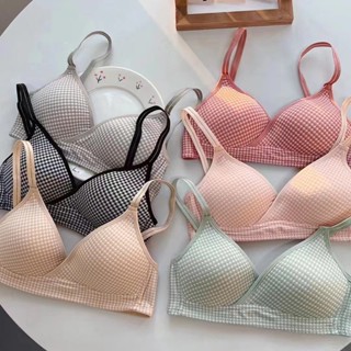 ชุดชั้นใน ไร้รอยต่อ ไร้สาย หน้าอกเล็ก รวบรวมชุดชั้นในสตรี ลายสก๊อต บาง คัพ Bralette