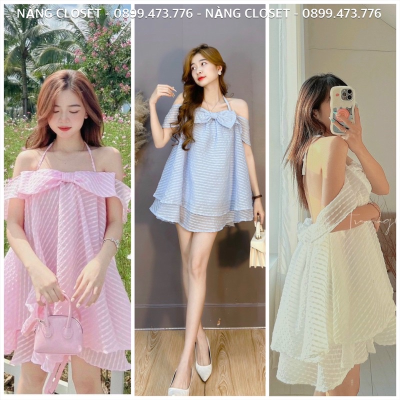 Bbd เดรสแต่งระบายสีชมพูคอปกหน้าอกโบว์ CLOSET