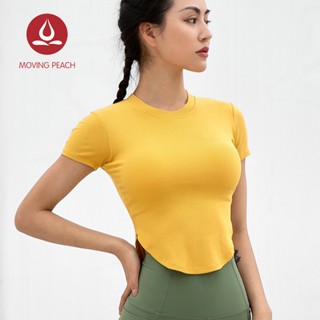 Moving PEACH เสื้อโยคะ ทรงสกินนี่ พร้อมแผ่นรอง สําหรับออกกําลังกาย