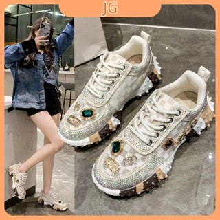 【สินค้าพร้อมส่ง】2023 ใหม่ รองเท้า พื้นหนา กันลื่น ประดับเพชร เข้ากับทุกการแต่งกาย สไตล์ยุโรป และอเมริกา สําหรับผู้หญิง