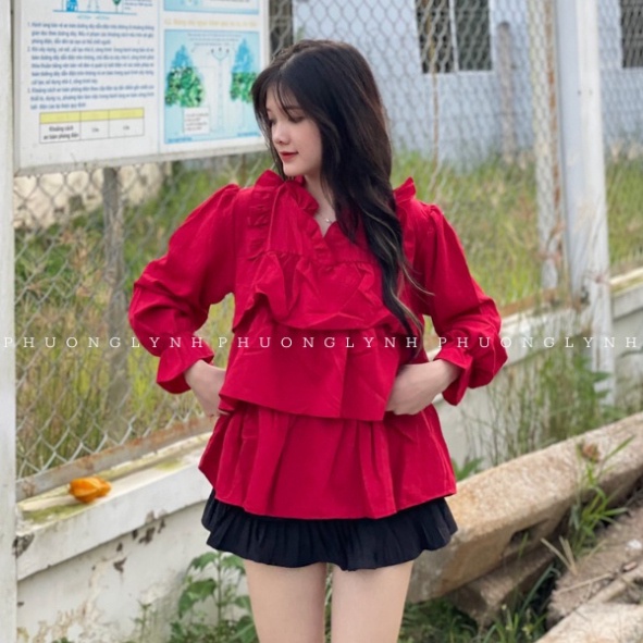 เสื้อเชิ้ต babydoll แขนยาว เสื้อเชิ้ตผู้หญิงวินเทจสีขาว เสื้อเชิ้ตผู้หญิงหลายชั้นมีระบาย PLA89 (Original PICTURE)
