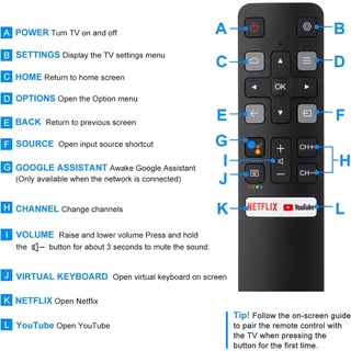 ใหม่ รีโมตคอนโทรล แบบเปลี่ยน สําหรับสมาร์ททีวี TCL Android TV RC802V TCL พร้อมฟังก์ชั่นเสียง Google Netflix YouTube
