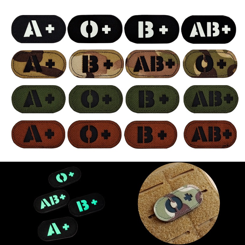 5*2.5 ซม.IR อินฟราเรด Reflection Glow In Dark Blood Group A + B + AB + O + ป้ายสัญลักษณ์, ทหารยุทธวิ