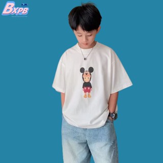 Bxpb เสื้อยืดแขนสั้นลําลอง ผ้าฝ้าย ทรงหลวม พิมพ์ลาย แฟชั่นฤดูร้อน สําหรับเด็กผู้ชาย 100-160