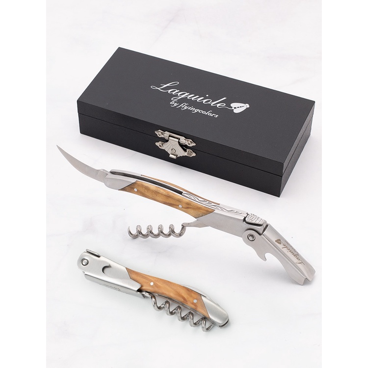 จัดส่งในวันเดียวกัน = High-End Olive Wood Handle Red Wine Corkscrew มีดไวน์ฝรั่งเศส laguiole กล่องของขวัญสีดํา Seahorse มีดคุณภาพ