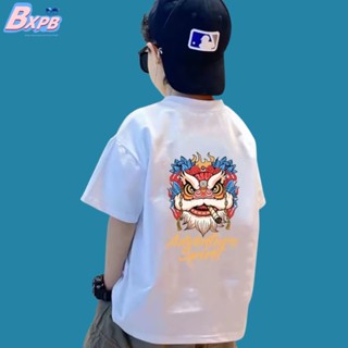 Bxpb เสื้อยืดแขนสั้นลําลอง ผ้าฝ้าย ทรงหลวม พิมพ์ลาย แฟชั่นฤดูร้อน สําหรับเด็กผู้ชาย 100-160