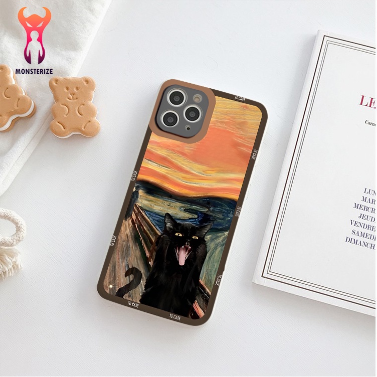 เคสโทรศัพท์ iPhone รูปแมวกรีดร้องขอบสี่เหลี่ยมสําหรับ iPhone 6plus/6s/7/7plus/8/8plus/x/xs/11/12/pro