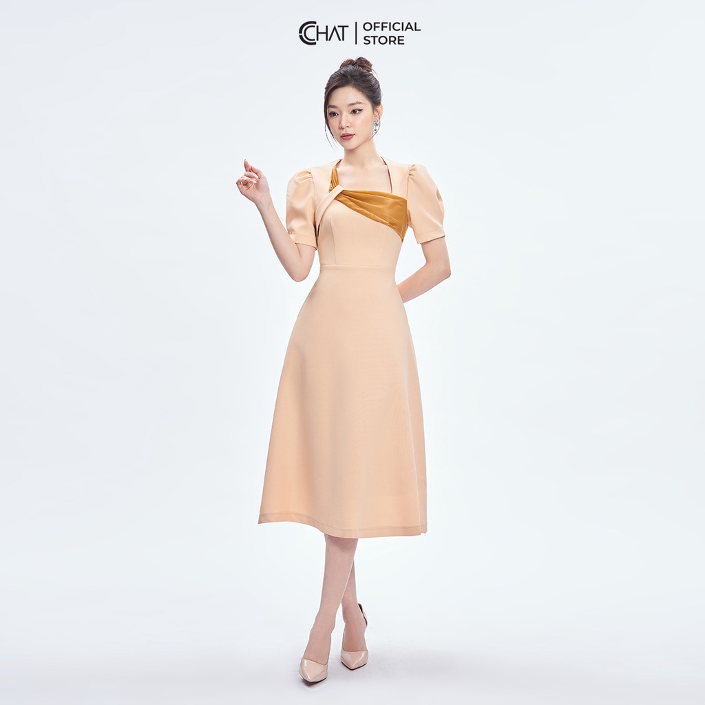 ชุดเดรสผู้หญิงคอปกยักทําจากทูล 53VNS8002AT