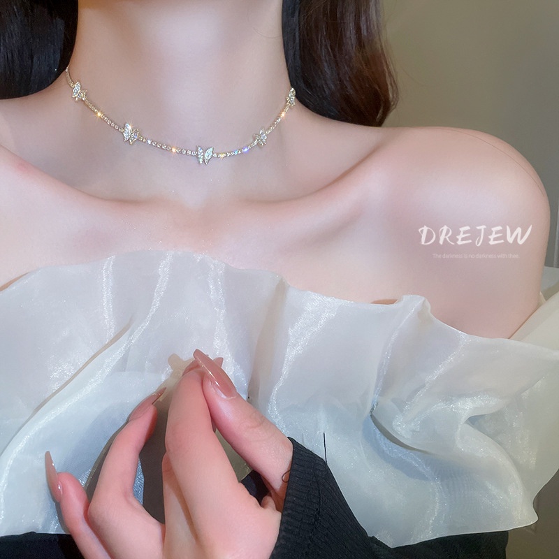DREJEW เกาหลี Dongdaemun เพชร ผีเสื้อ สร้อยคอ แฟชั่น อเนกประสงค์ กระดูกไหปลาร้า โซ่ Ins สไตล์ การออกแบบ สร้อยคอ