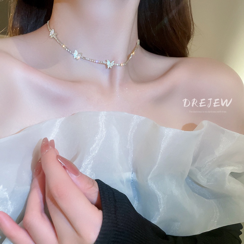 DREJEW เกาหลี Dongdaemun เพชร ผีเสื้อ สร้อยคอ แฟชั่น อเนกประสงค์ กระดูกไหปลาร้า โซ่ Ins สไตล์ การออกแบบ สร้อยคอ