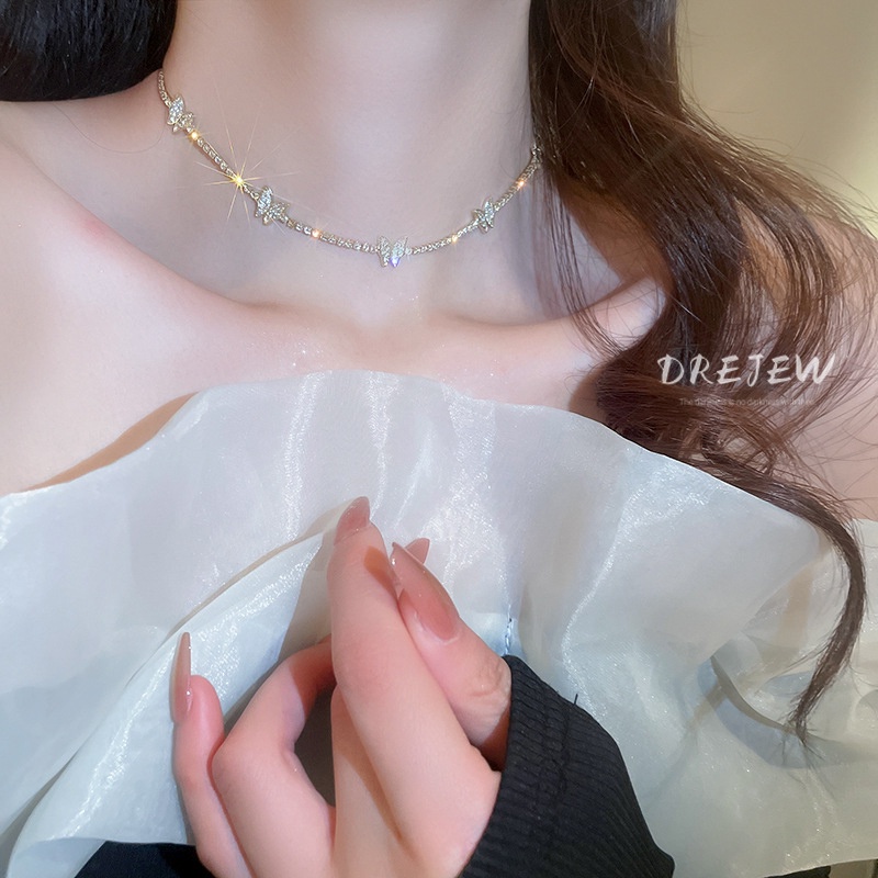 DREJEW เกาหลี Dongdaemun เพชร ผีเสื้อ สร้อยคอ แฟชั่น อเนกประสงค์ กระดูกไหปลาร้า โซ่ Ins สไตล์ การออกแบบ สร้อยคอ