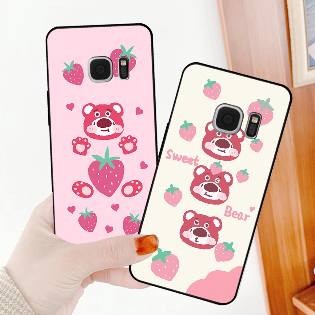 Samsung Note 5 / S6 / S6 Edge / S7 / S7 Edge Case พร ้ อม Loso Strawberry Bear Image, หมีสีน ้ ําตาลน ่ ารัก cony Bar