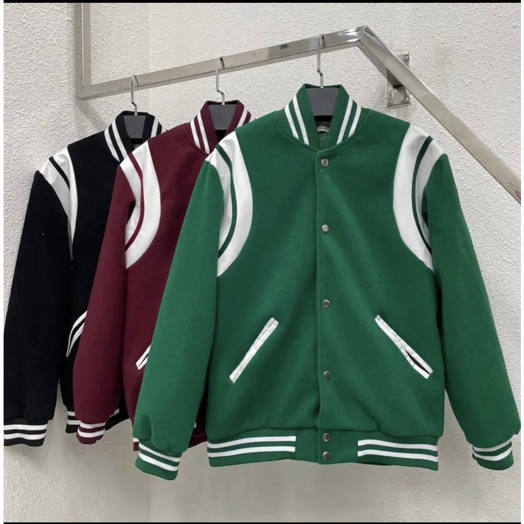 2 ชั ้ น Felt PU หนัง Bomber Varsity Jacket ผู ้ ชายและผู ้ หญิง 2 ชั ้ น MS01