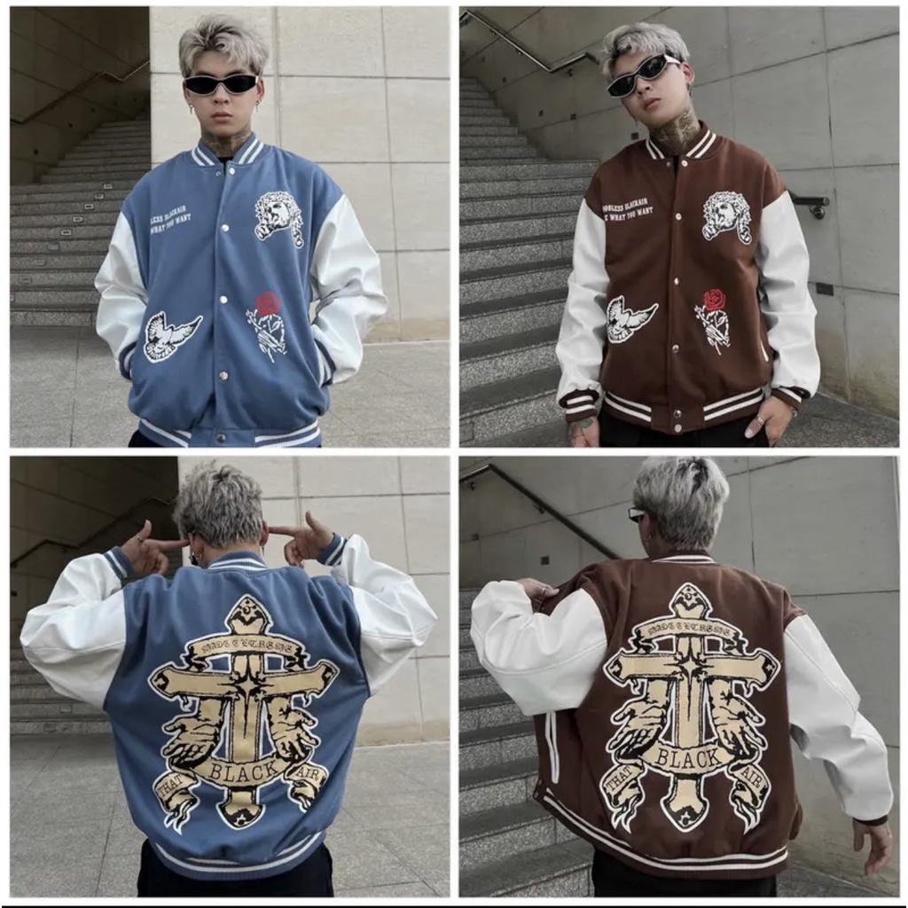 2 ชั ้ น Felt PU หนัง Bomber Varsity Jacket Unisex Felt Jacket 2 ชั ้ น MS02