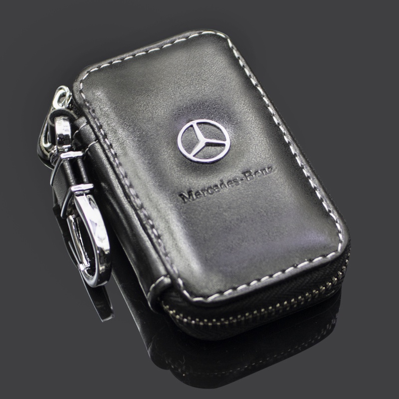 กระเป๋าใส่กุญแจรถยนต์ หนัง PU มีซิป สีดํา สําหรับ Benz Class W212 W211 W210 W203 W204 W205 CLA GLK CLS A C E Class 1 ชิ้น