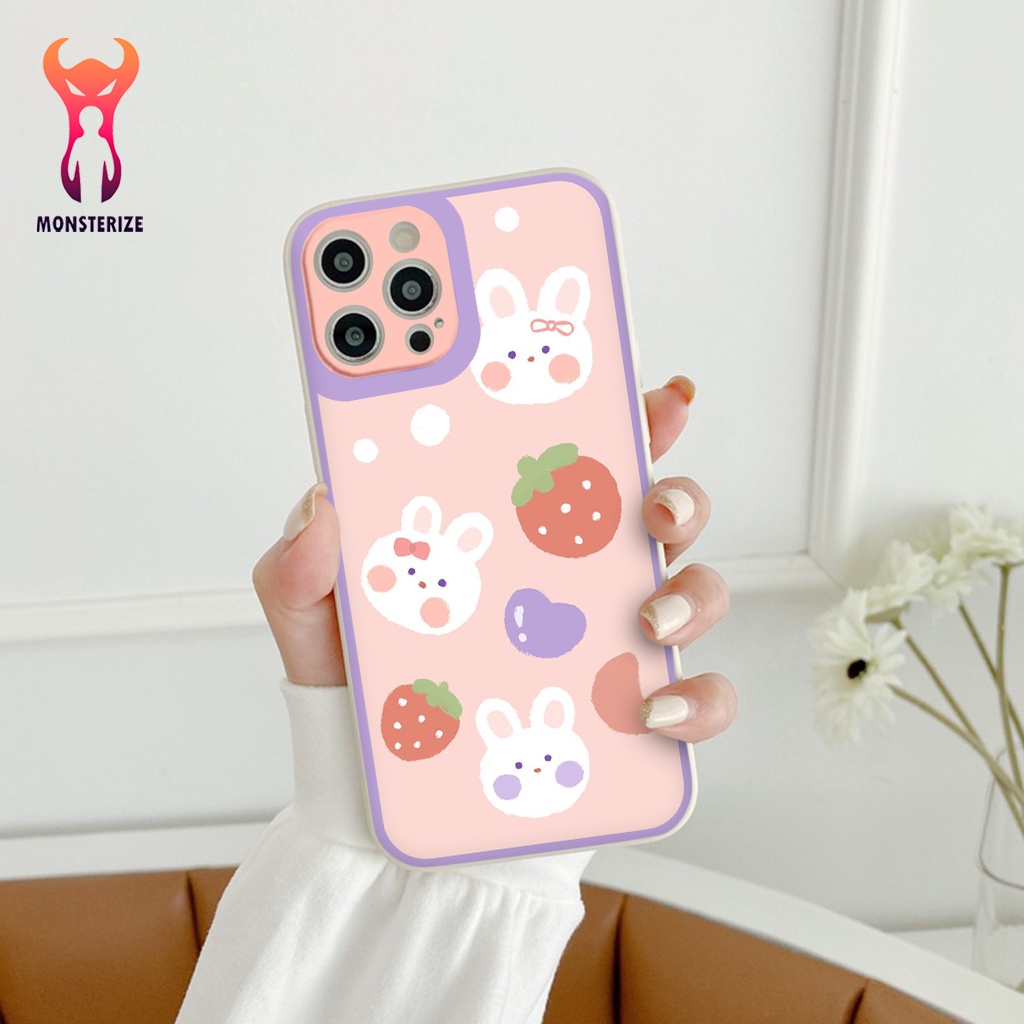 เคสป้องกันกล้องกระต่ายสตรอเบอร์รี่สําหรับ Iphone 13 14 promax 7 plus 8 plus 11 promax 11 X XS Max 12