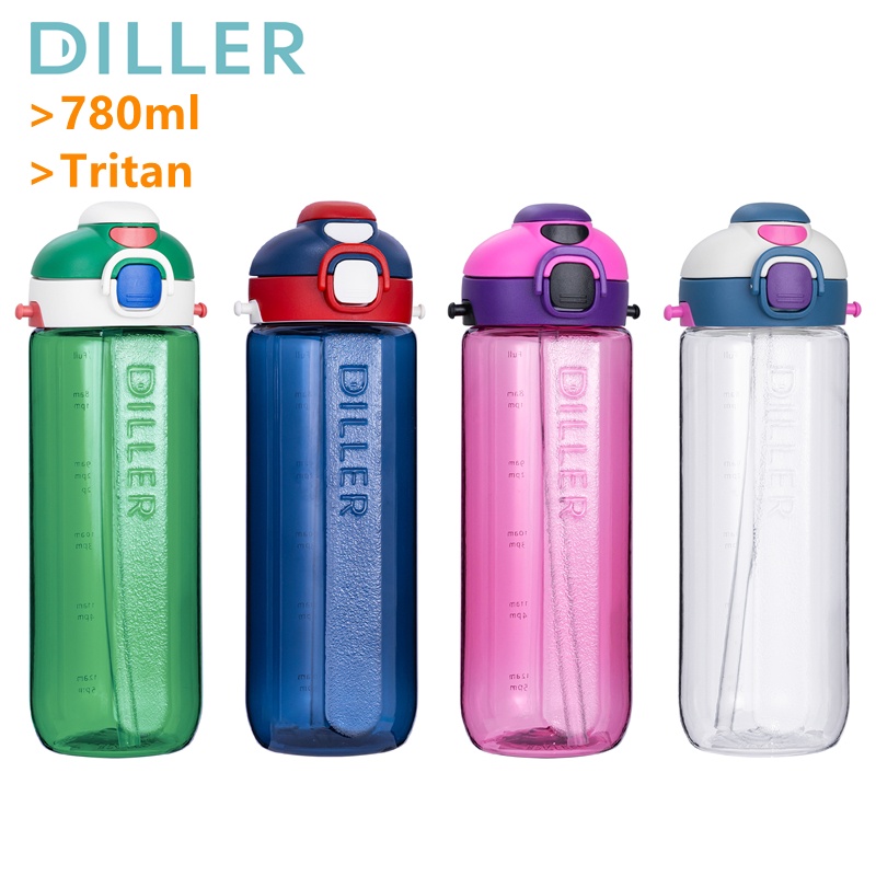 Diller Tritan ขวดน้ํา พร้อมหลอดดูด กันรั่วซึม ไร้ BPA แฟชั่น (780 มล.) D68