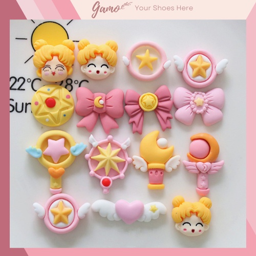 ชุด 14 Jibbitz Crocs,, Crocs สติ ๊ กเกอร ์ , Charm ✺ Cross Theme Sailor Moon DIY พลาสติกแข ็ งสําหรับ Gamo Crocs