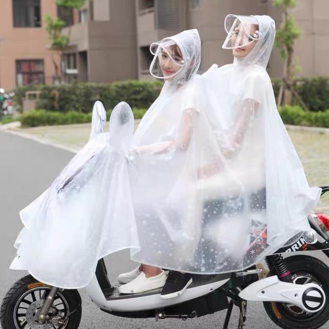 (T) 1-Person, 2-Person เสื้อกันฝนโปร่งใสคุณภาพสูงกันน้ํา Snowflake Batwing ชุดพร้อมกระบังหน้า