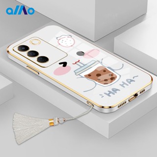 เคสโทรศัพท์มือถือ แบบนิ่ม ลายชานม และพู่ สไตล์จีน สําหรับ Vivo V27 V27e V27 Pro Vivo V25 V25e V25 Pro Vivo Y100 5G Y56 Y55s 5G