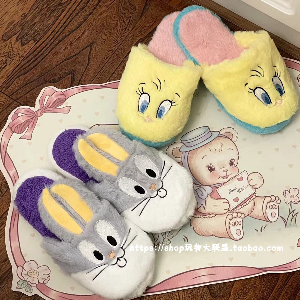 [พร้อมส่ง] รองเท้าแตะ ผ้ากํามะหยี่ขนนิ่ม ลายอนิเมะ Bugs Bunny and Friends น่ารัก ให้ความอบอุ่น สําหรับบ้าน หอพัก